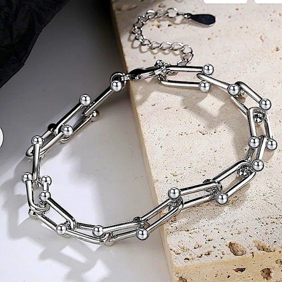 Sterling Silver U Link Bracelet, Horseshoe, Paperclip unisex - Picture 7 of 9